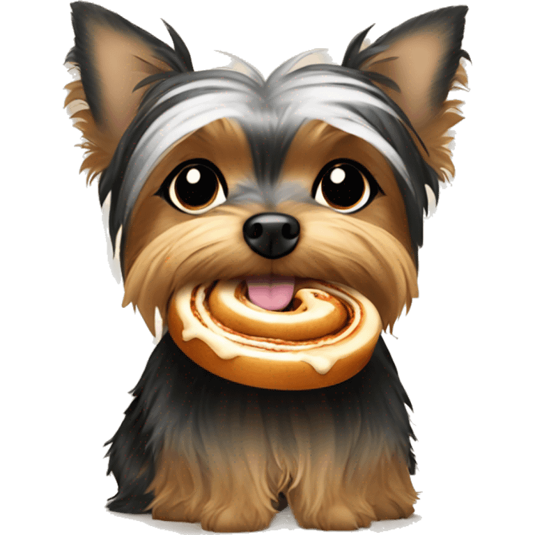 Yorkie dog eating a cinnamon roll  emoji