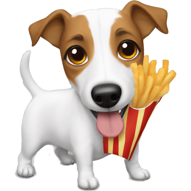 White Jack Russell Terrier eating fries emoji