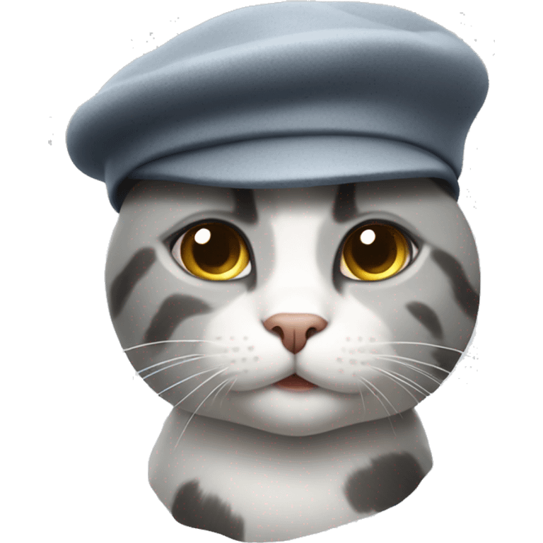 Gray and white cat with a beret  emoji