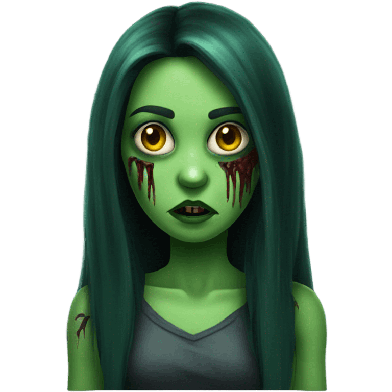 Brunette zombie girl in horror green skin and long hair emoji