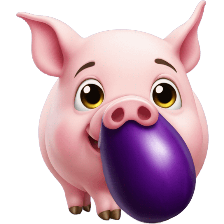 Pig eating egg plant emoji