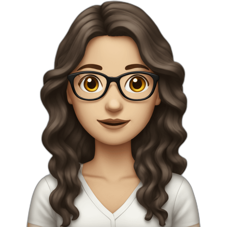 White Girl with wavy dark brown long hair and glasses emoji