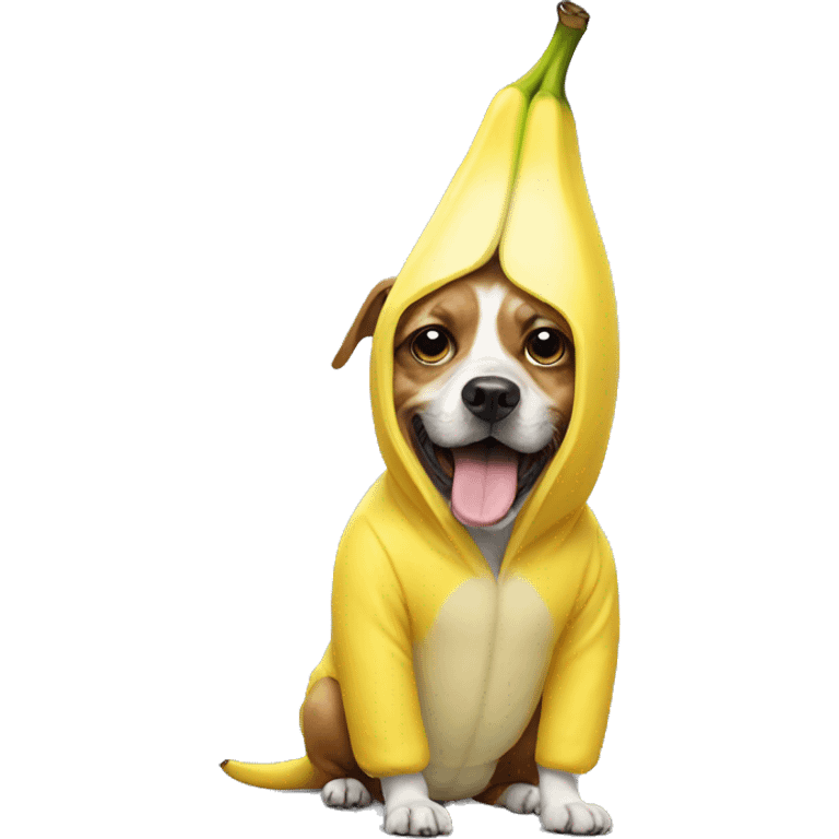 Dog wearing banana suit emoji