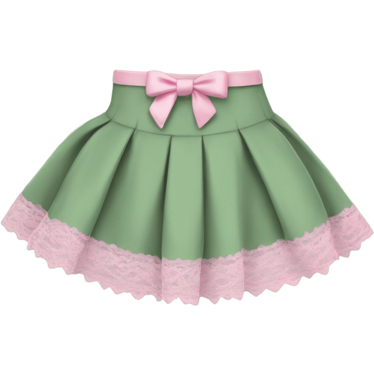 Sage green mini skirt with pink lace and bows, isolated emoji