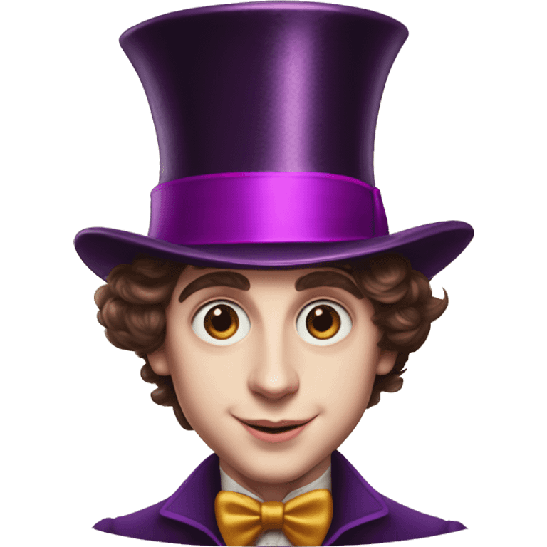 Timothée Chalamet as Willy Wonka, high cheek bones, large face, hat emoji