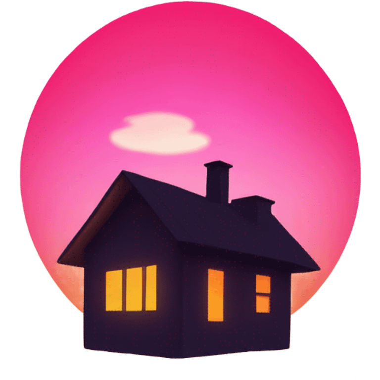 sun rising behind a house, with pink and orange sky emoji