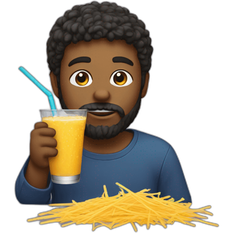 bearded boy sipping with straw emoji