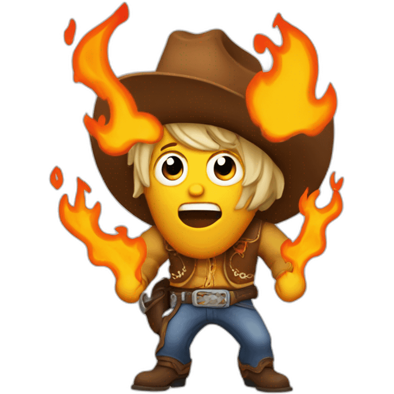 panicking emoji cowboy with flames in the background emoji