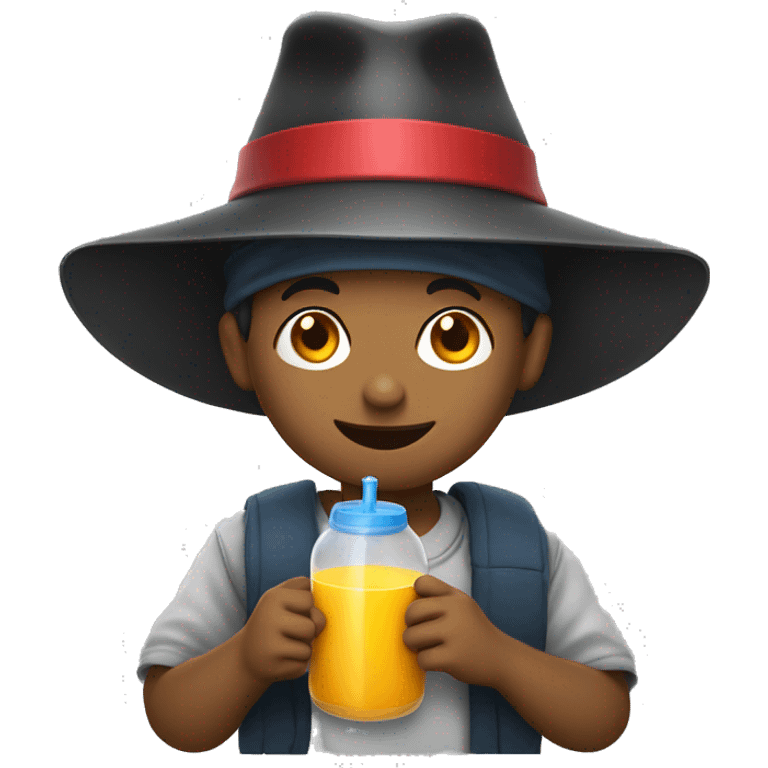 a student with a master's hat and a juice bag in his hands
 emoji