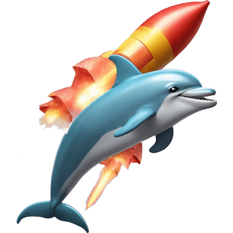 dolphin transforming into a rocket and fireworks behind emoji