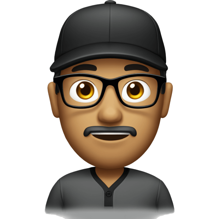 filipino golfer face wearing black rimmed glasses, with full but trimmed beard, wearing black cap. with silly face emoji