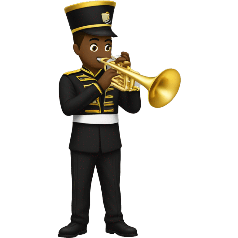 A Marching band trumpet player in black and gold uniform emoji