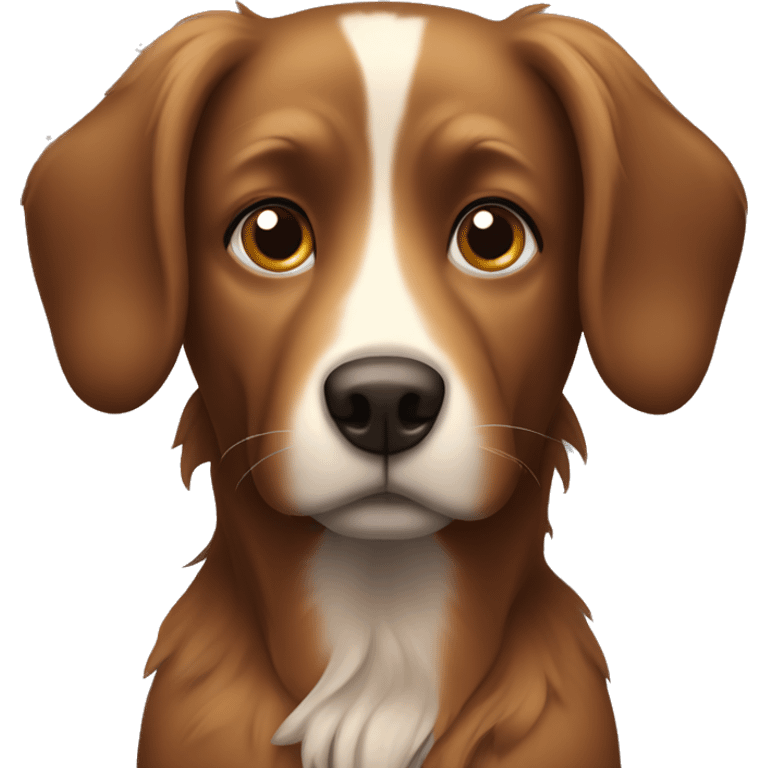 Brown Dog with standing ears and long fur. His face has darker brown spots.  emoji