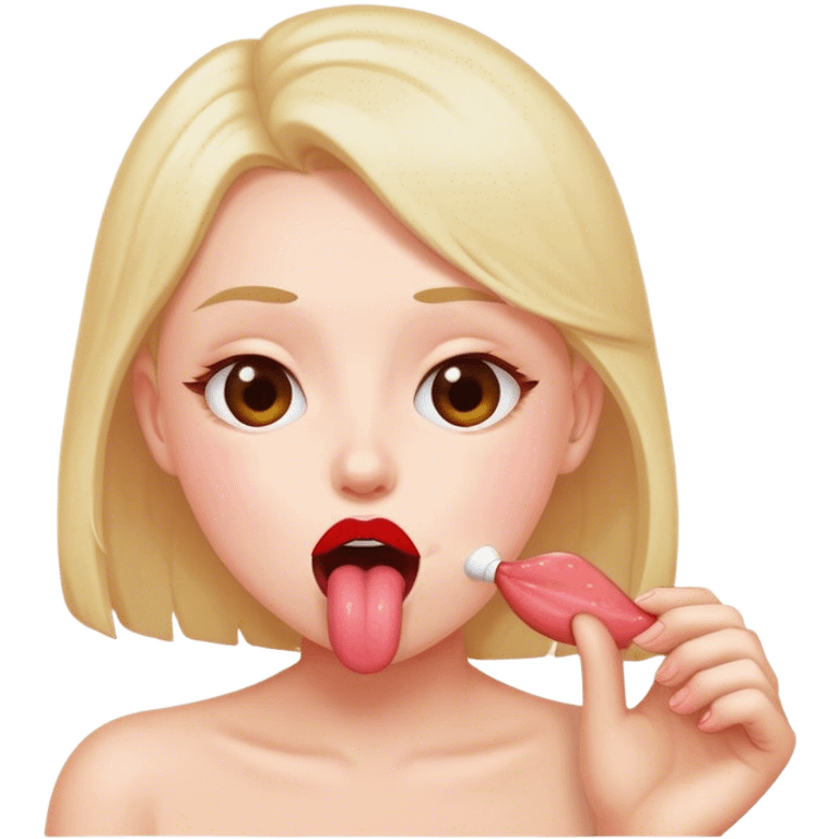 Licking mouth while blushing emoji