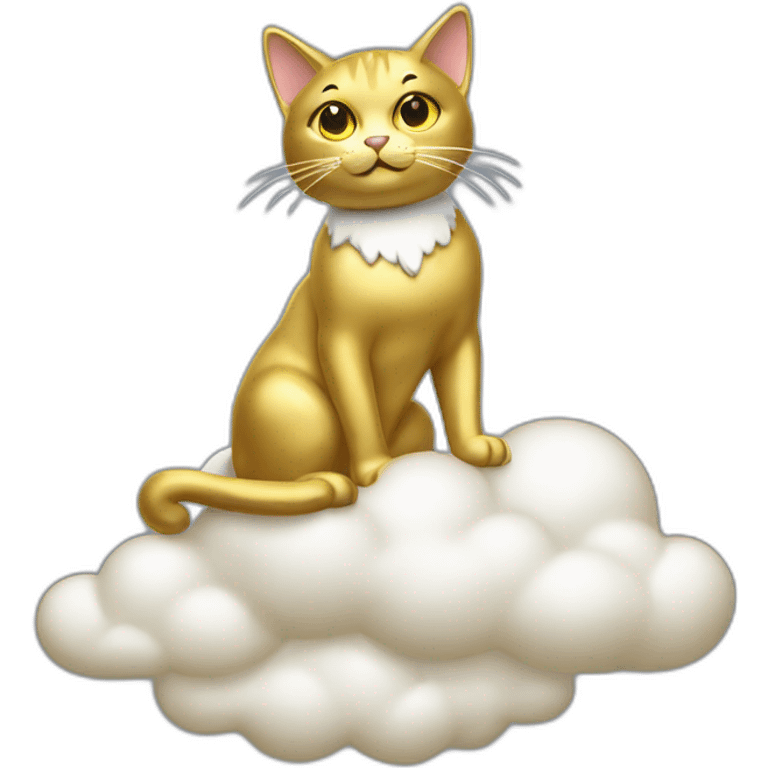 cat secretary sitting on top of the gold cloud emoji