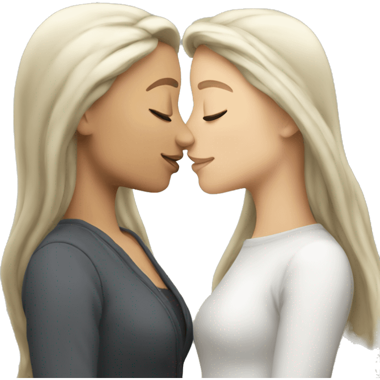 Lesbians with long hair and white skin kissing passionately emoji