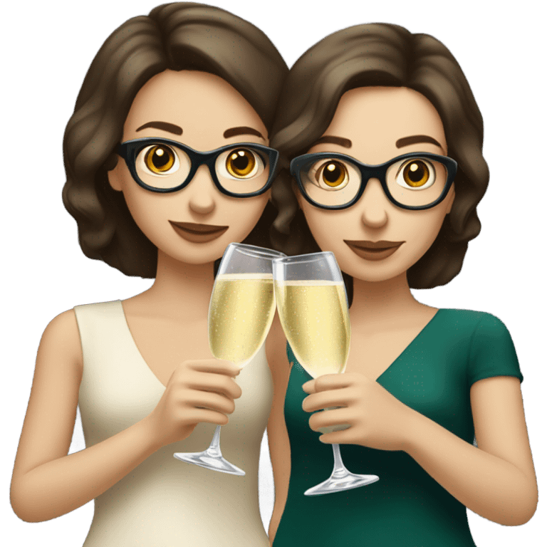 two caucasian brunette girls champagne emoji