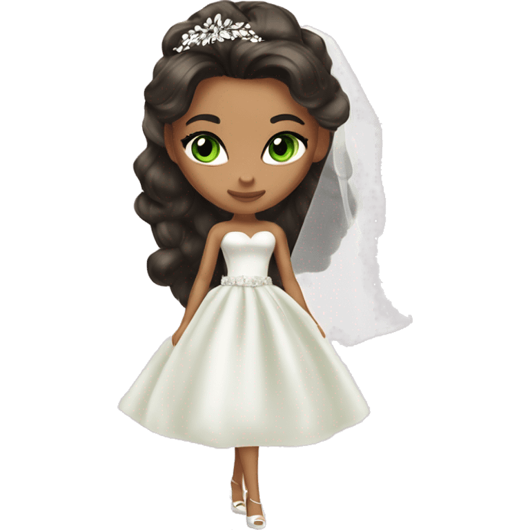 Bratz, bride, brunette hair, olive skin, green almond cat eyes emoji