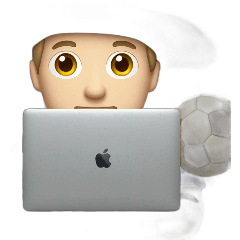 White guy wearing a Yale university hat holding a soccer ball and a MacBook computer emoji