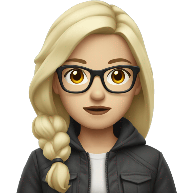 girl with white skin in a jacket and glasses, blond hair, serious face
 emoji