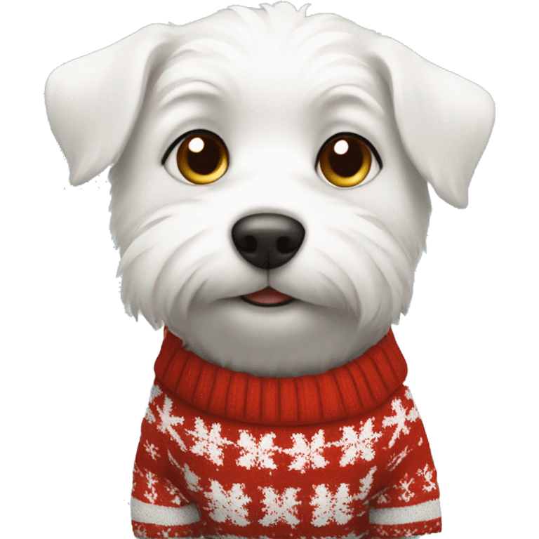 White little dog in Xmas jumper emoji