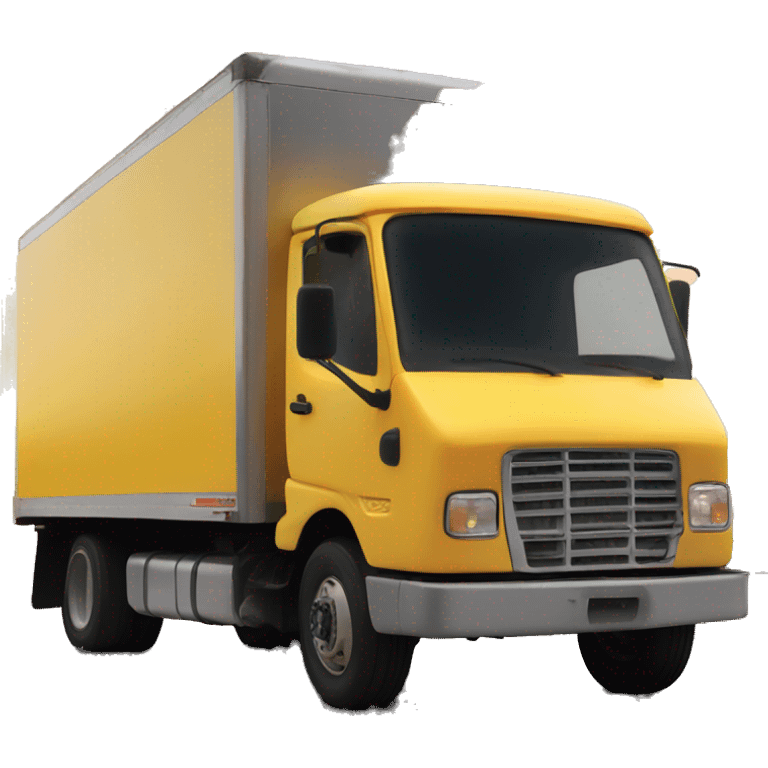 a refrigerated yellow truck by the sunset emoji