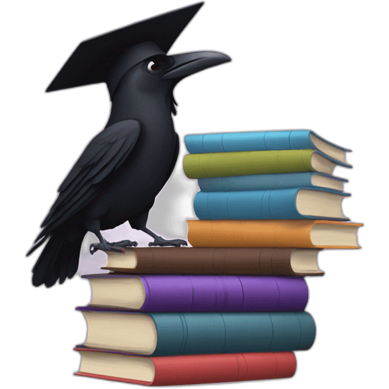 raven with a stack of books emoji