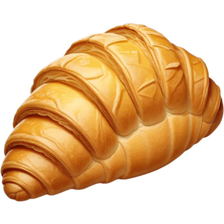 Cinematic golden croissant, perfectly flaky with crisp layers, slightly cracked to reveal buttery soft interior, warm golden glow, highly detailed and inviting. emoji