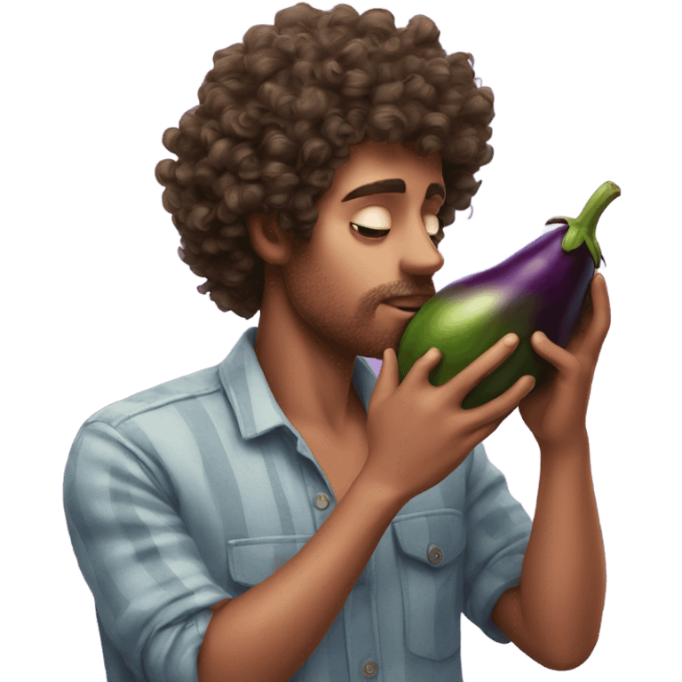 Curly guy kissing an eggplant emoji