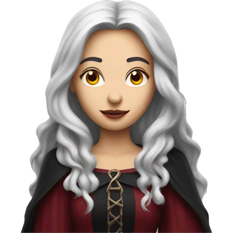 beautiful long haired witch, red, black, burgundy emoji