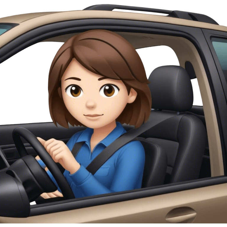 Girl with brown hair driving a black Subaru outback  emoji