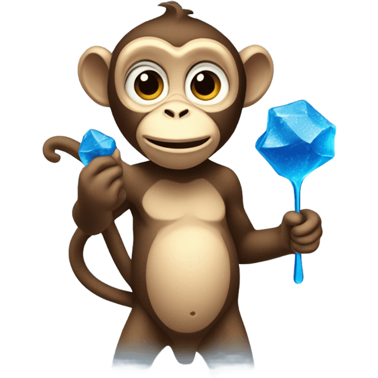 monkey lighting blue rock candy in a spoon for fun! emoji