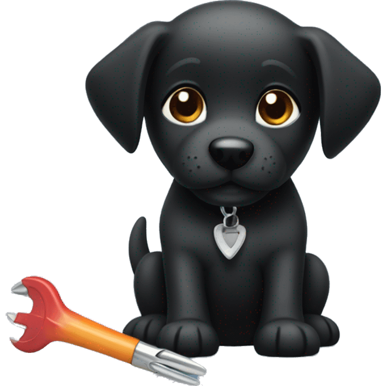 black dog puppy with cheer up tools emoji