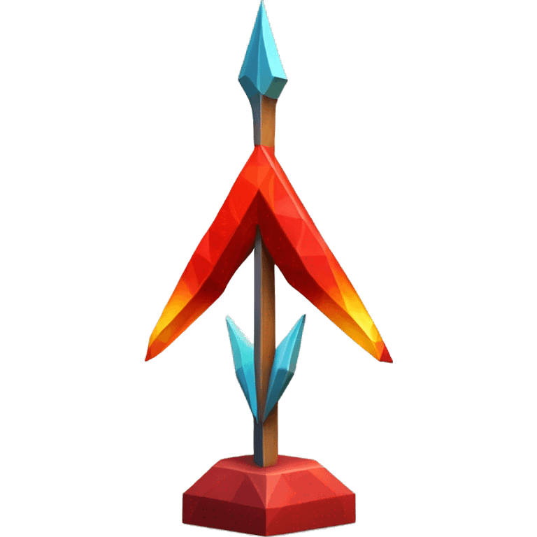 An archery arrow sculpture with a geometric, faceted design. The symbol is standing upright with angular and disney features. The vibrant red flame colors highlights the sharp edges and planes. emoji