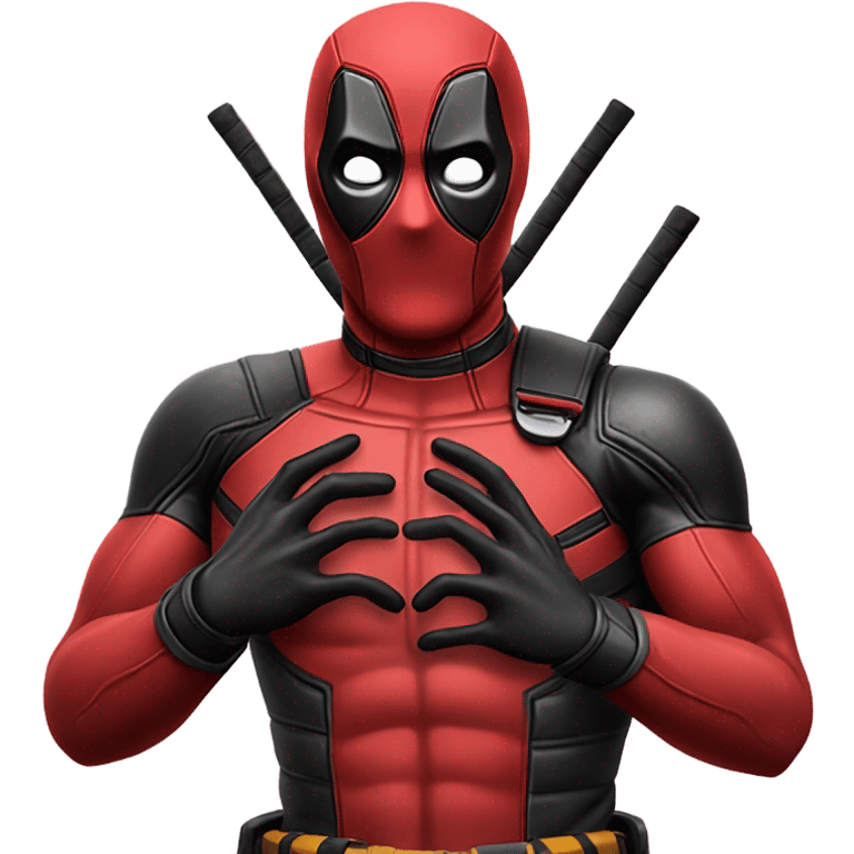 dead pool emoji doing the heart with the hands emoji