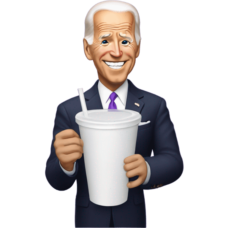 joe biden holding a purple drink in a white foam cup emoji