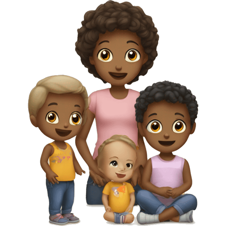 3 kids and a baby playing  emoji