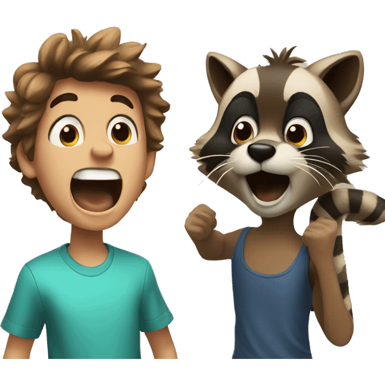 2 boys shouting on a racoon emoji