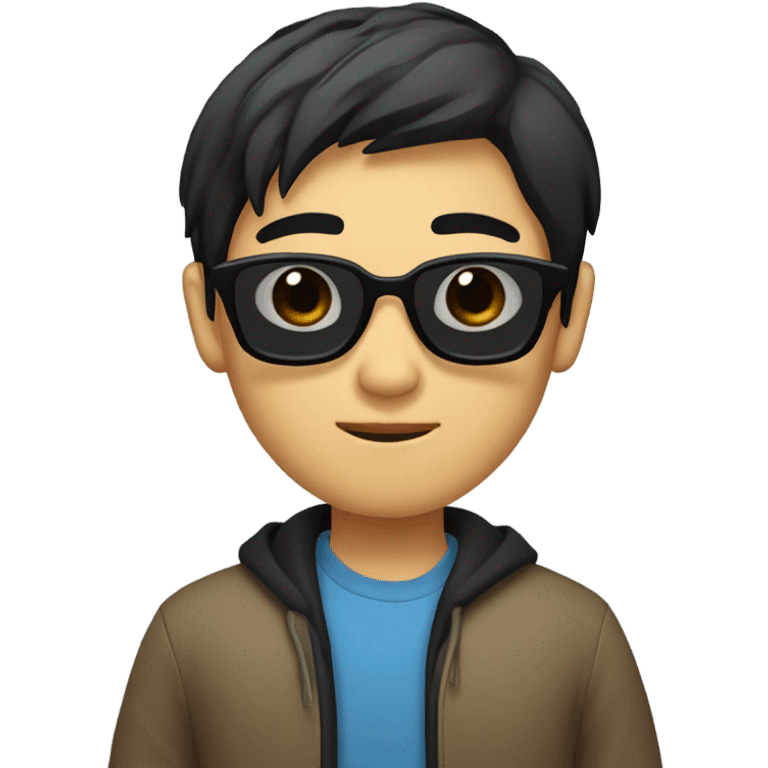 programmer, student, asian, black hair, black eyes, male, round face, sunglasses emoji