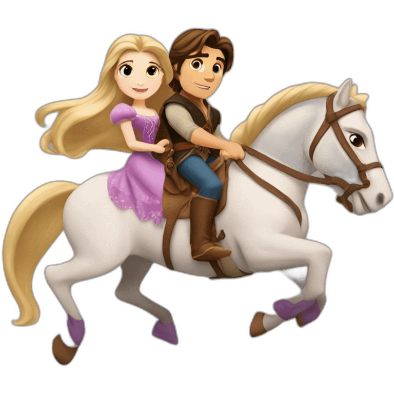 Rapunzel and Flynn Rider riding on a horse emoji