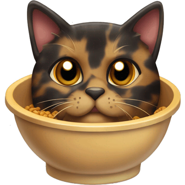 tortoiseshell cat cat food in cat food bowl emoji