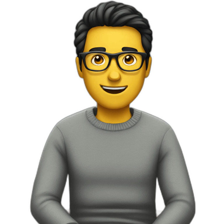 White man with yellow tinted glasses and black hair in a gray jumper and sitting on a chair emoji