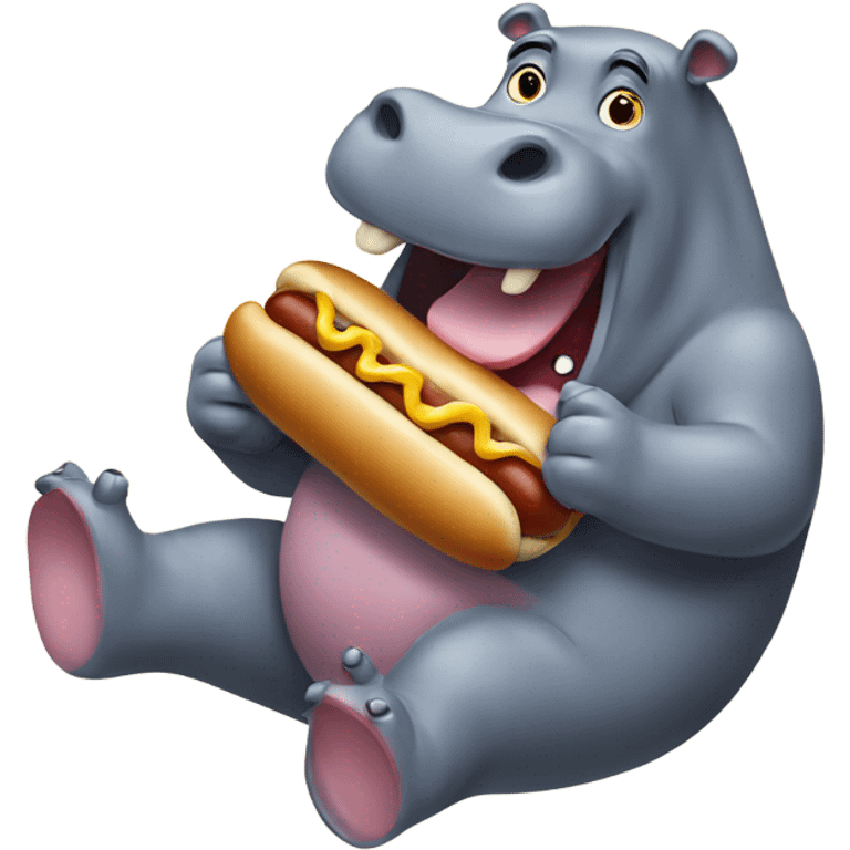 Hippo eating a hotdog emoji