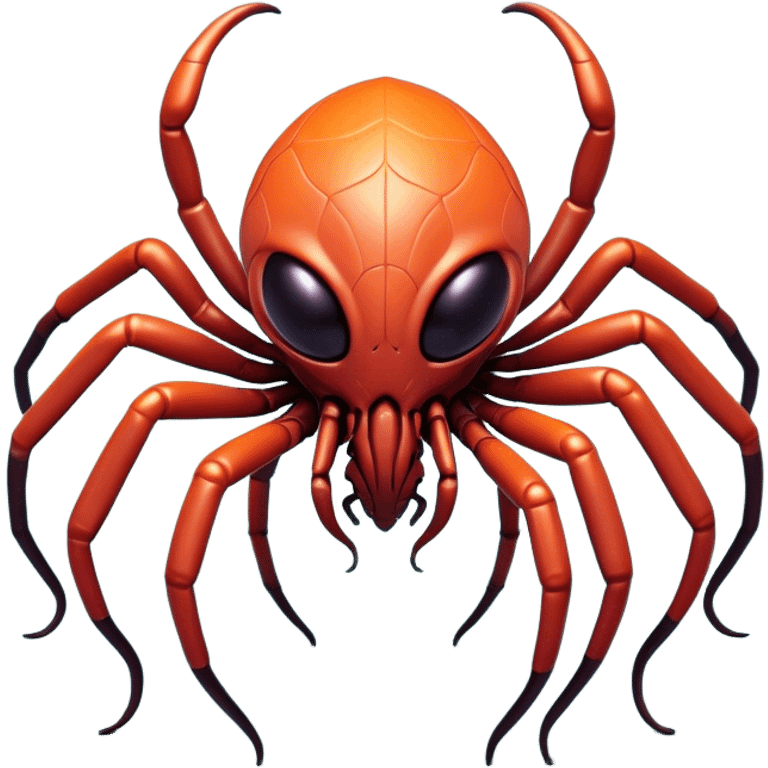 Clash of Clans aesthetic: Cinematic fierce arachnid Alien Emoji, rendered in a 3D vector-style similar to standard emojis with minimal shading and bold, simplified shapes. A compact, isometric, otherworldly creature with insectoid, organic details and subtle, eerie tentacles, softly glowing with a sinister alien charm. Simplified yet unmistakably iconic, highly detailed and consistent, glowing with a soft, spectral radiance and high shine. Stylized with a touch of bio-engineered mischief and a soft glowing outline, capturing the essence of a fearsome extraterrestrial menace with a playful twist! emoji