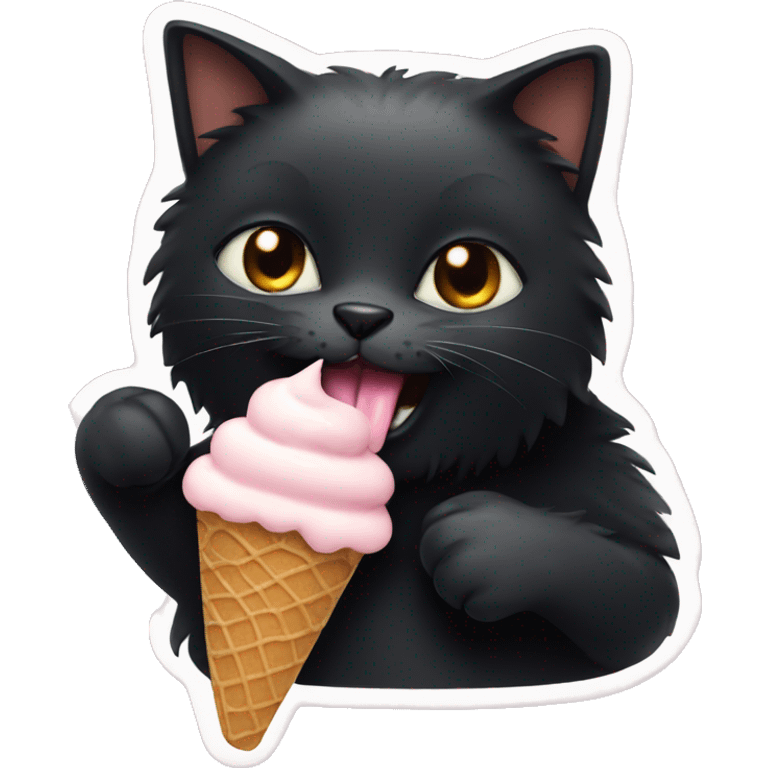 black fluffy cat eating ice cream  emoji