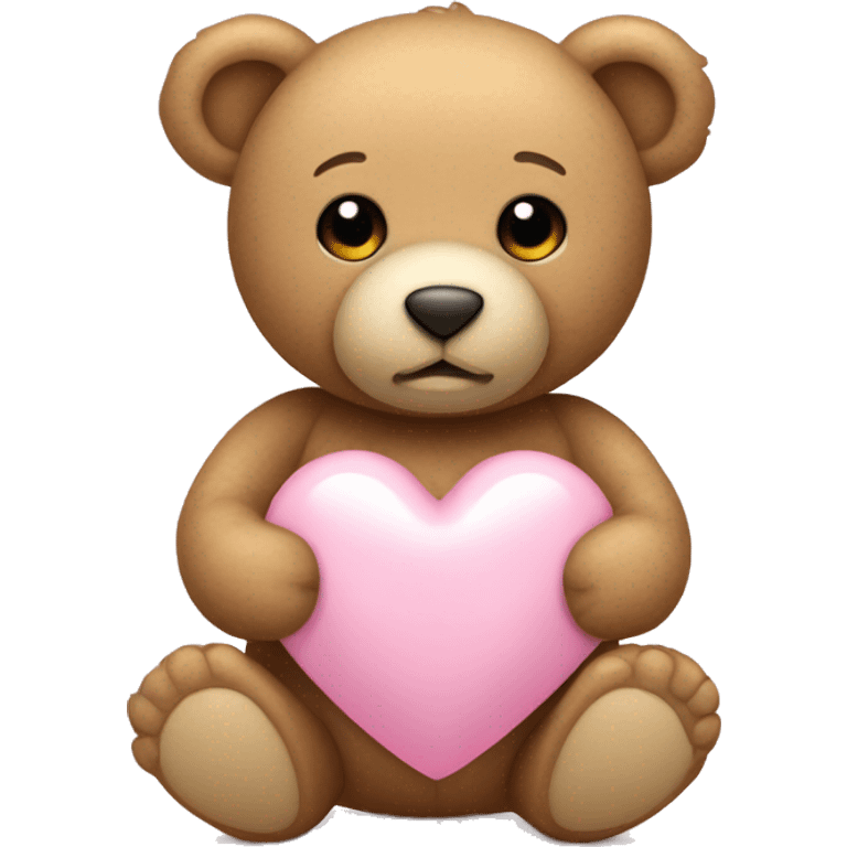 tan teddy bear holding a light pink heart emoji