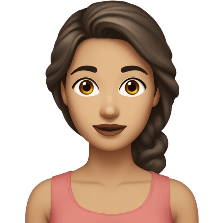 pakistani young woman with white ivory peach skin, oval face but slim, almond eyes, dark eyebrows, greek nose but not that big, brunette hair, not skinny but not also chubby, average emoji