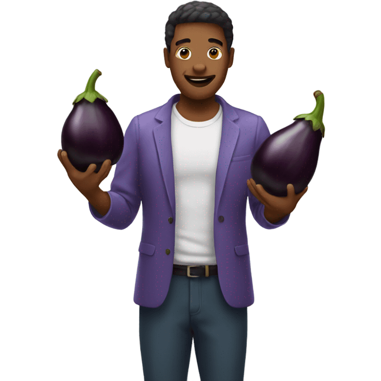 Man holding eggplant emoji