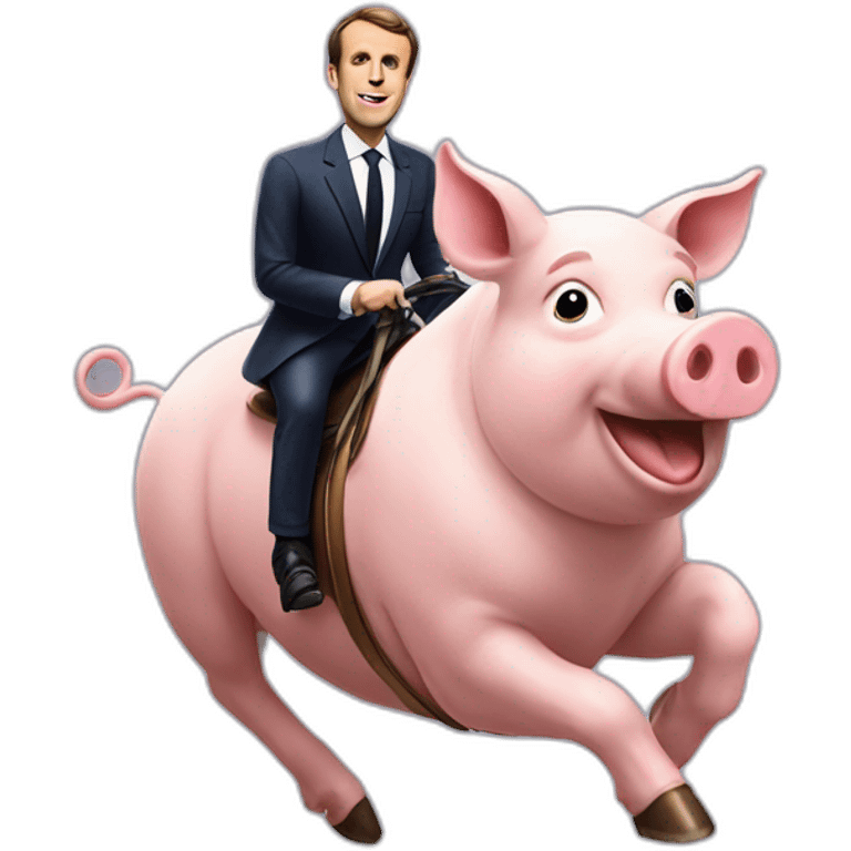 Emmanuel Macron riding a pig emoji