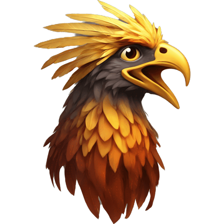 Phoenix head with golden feathers and a short beak emoji